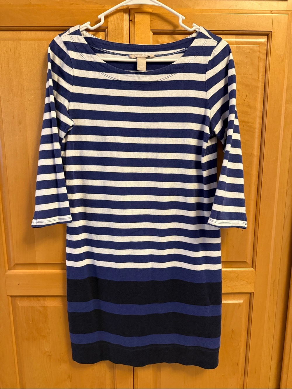 Banana Republic Navy and White Striped Long Sleeve Shift Dress
